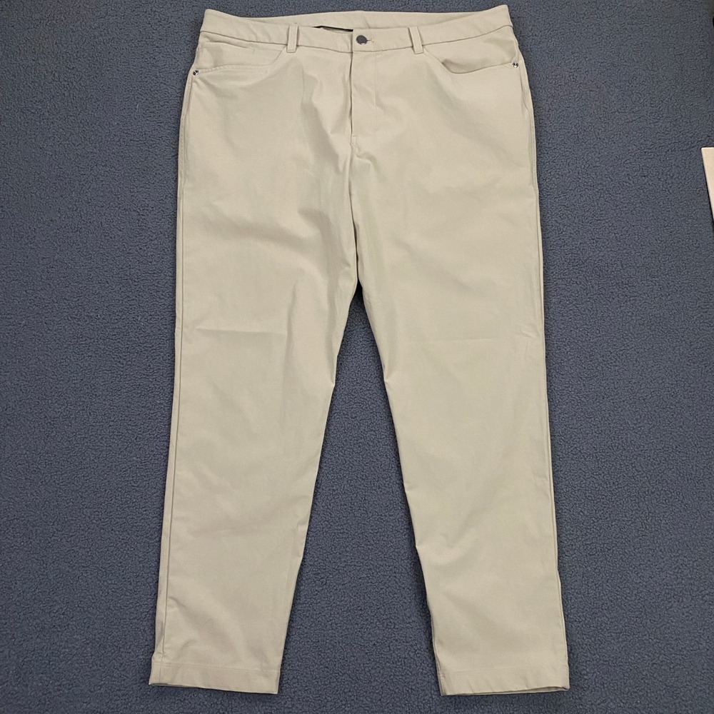 Lululemon ABC Slim-Fit 5 Pocket Pant Mens 38x30 Beige Tan Warpstreme M5ALWS